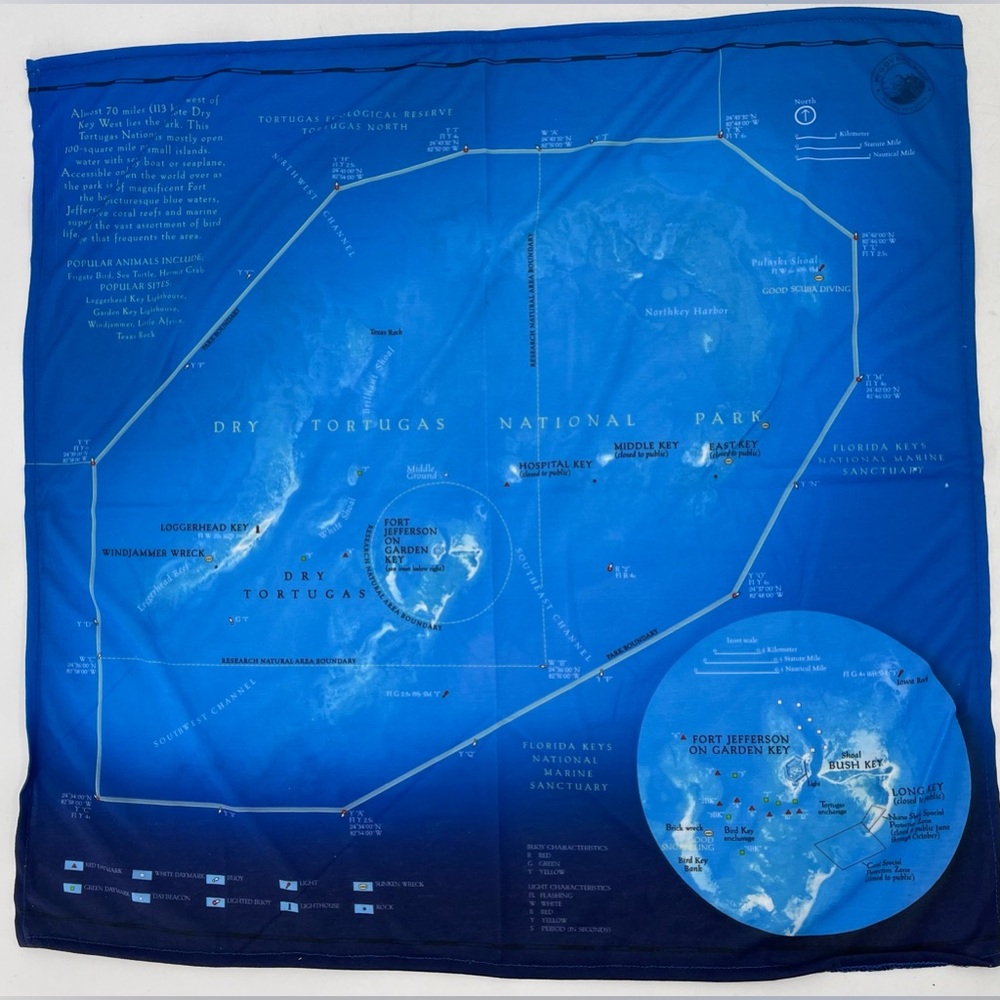 Dry Tortugas National Park Florida Bandana Map 21x21” Trail Smart NWT VHTF